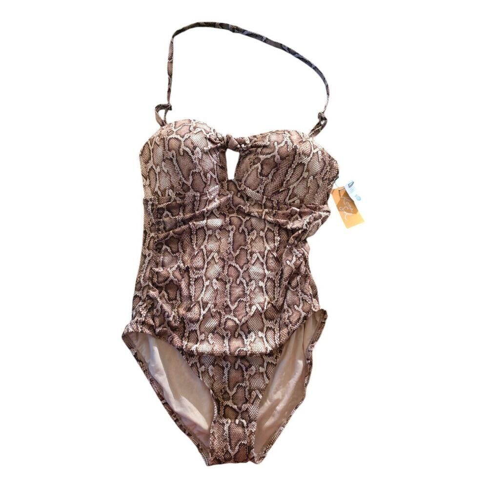Kona Sol Animal Print One Piece Swimsuit Textured Pique Tie-Front NWT SZ L